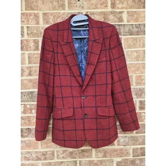 ASOS DESIGN wedding skinny suit jacket in burgundy wool mix check - Picture 4 of 8
